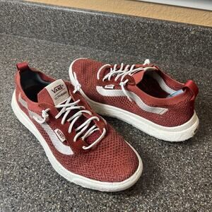 Vans UltraRange Skate Shoe Red Knit Womens Sz 9.5 Sneaker Low Top Lace Up Mens 8